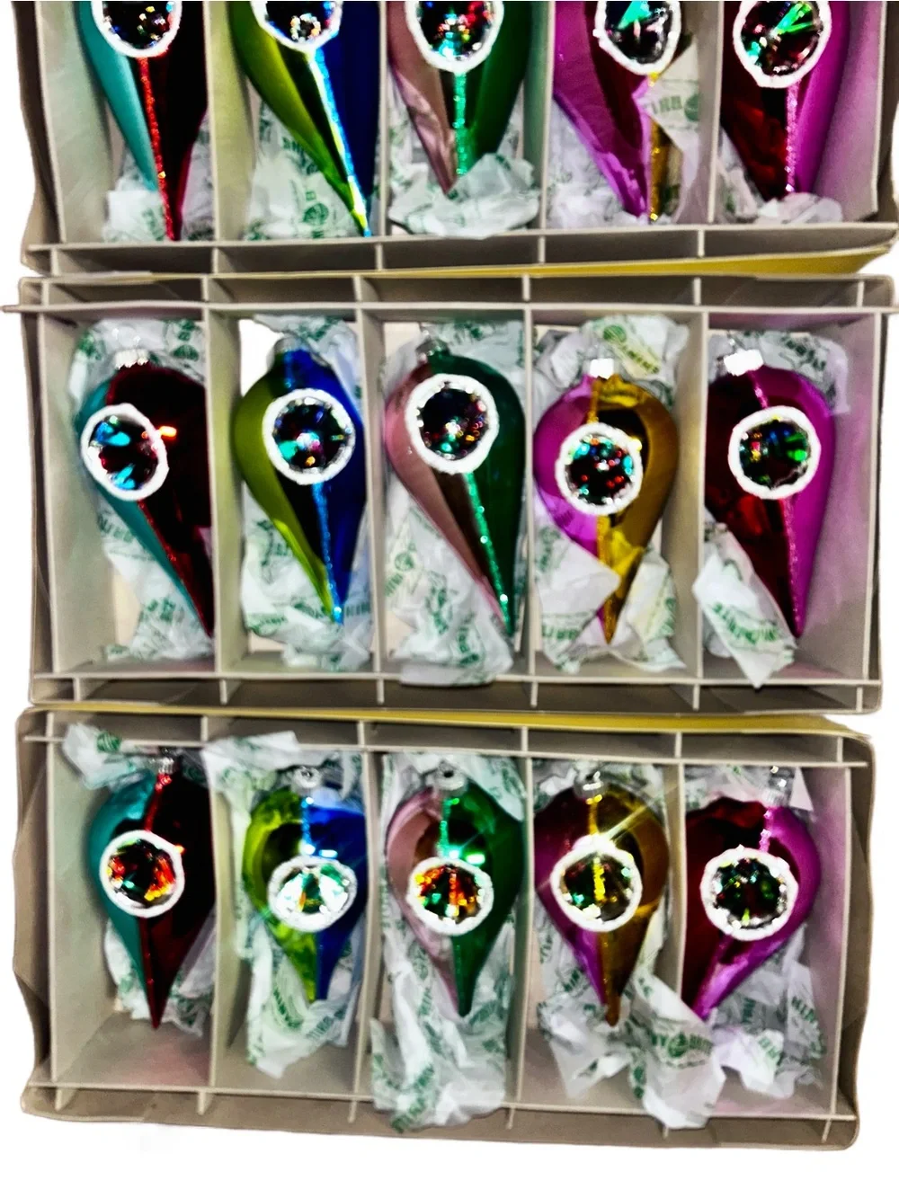 Christopher Radko ~ Shiny Brite ~ 15 Glass Christmas Tree Tulips Shape Ornaments